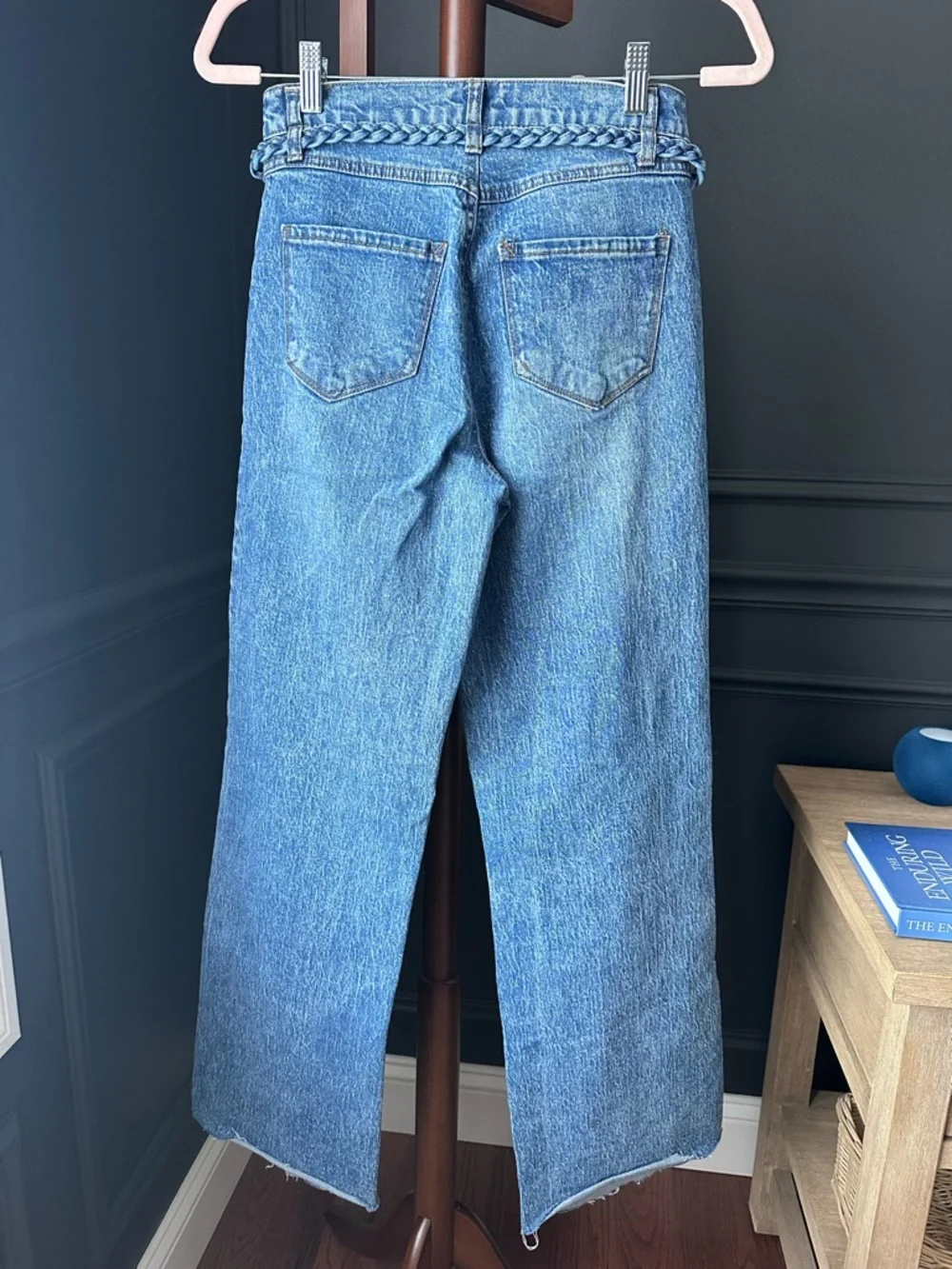 KENSIE JEANS The Carla High-Rise Wide Leg Blue Jeans with Braided Belt -0/25 - Picture 4 of 9